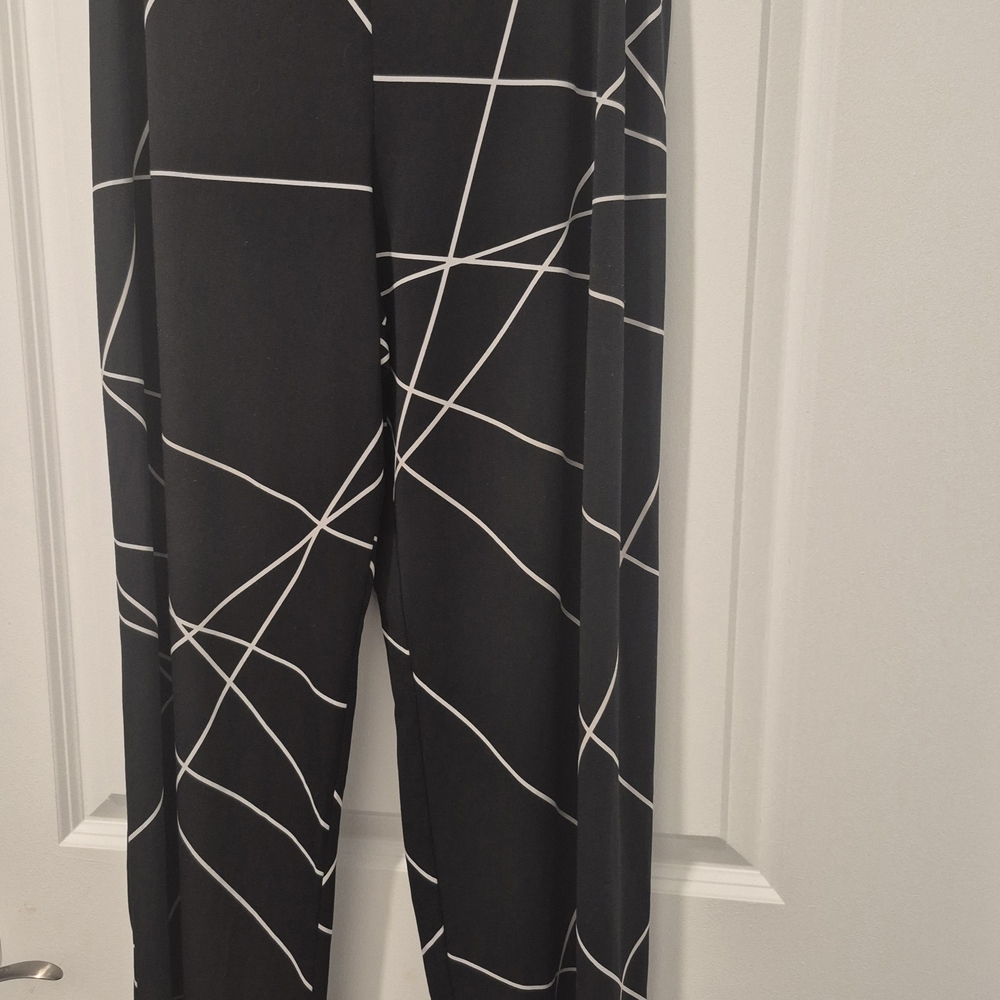 Alfani Black Wide Leg Pants with White Geometric Lines